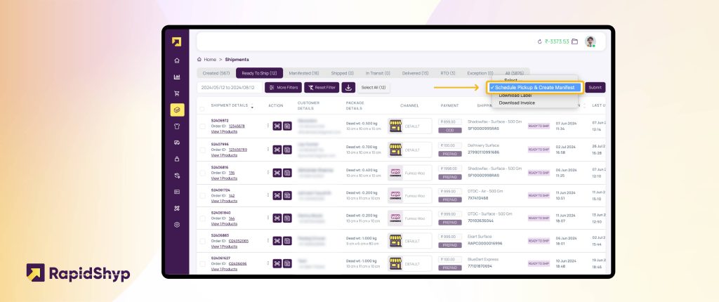 steps to generate shipping manifest
